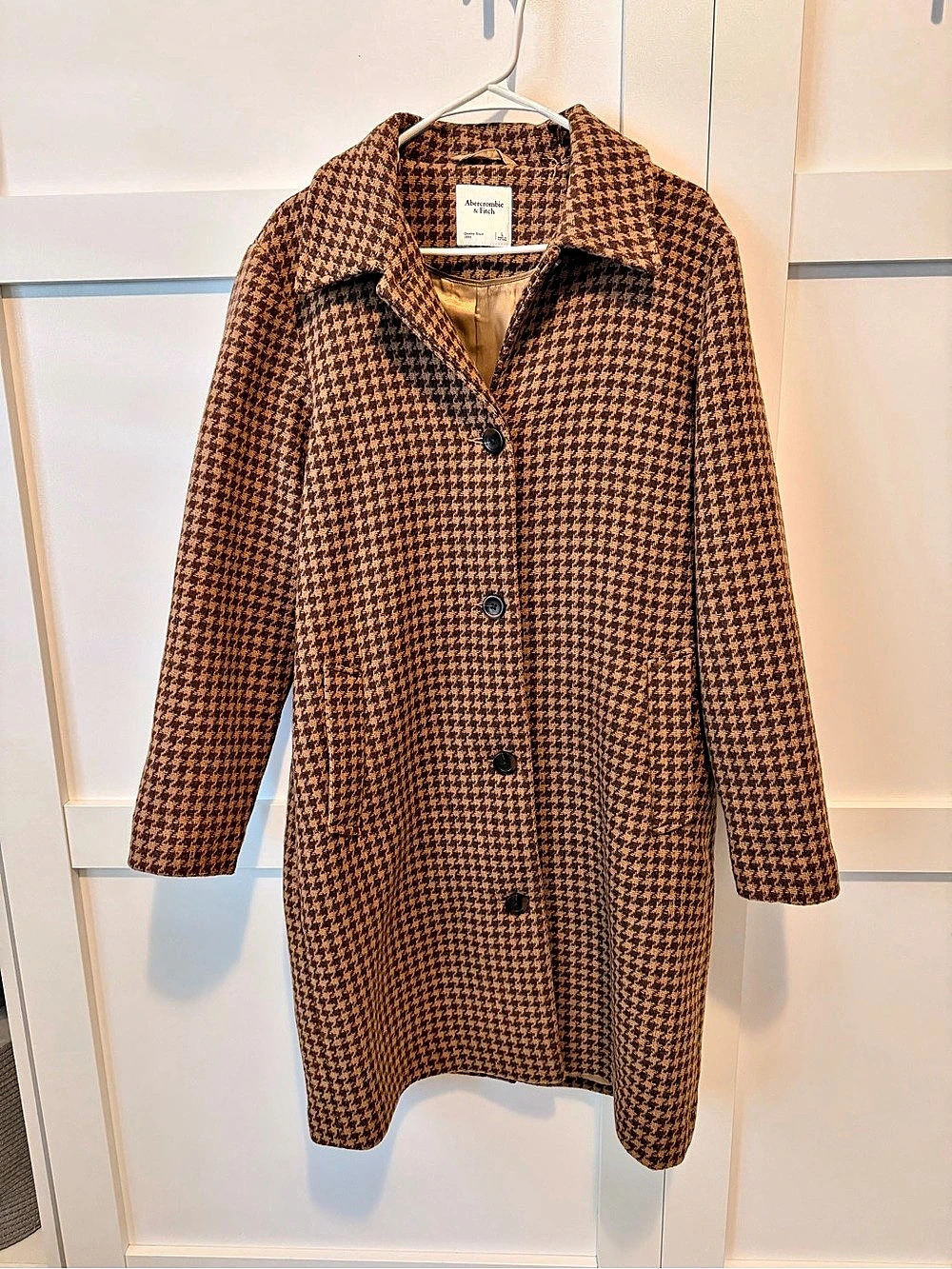 Abercrombie & Fitch Vintage Brown Houndstooth Wool Blend Coat